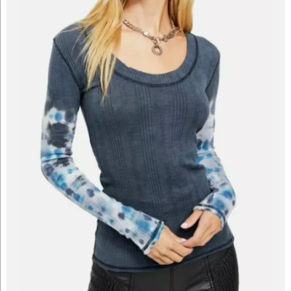 Free People Big Sur Ribbed Top Misty Mountain Xs